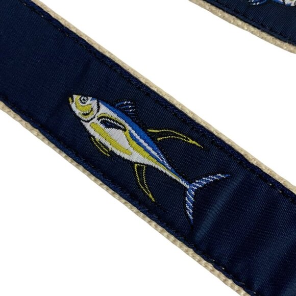 Leather Man Mens Yellowfin Tuna Fish Belt 44 Leather Tabs Webbing Brass Buckle - Picture 3 of 5